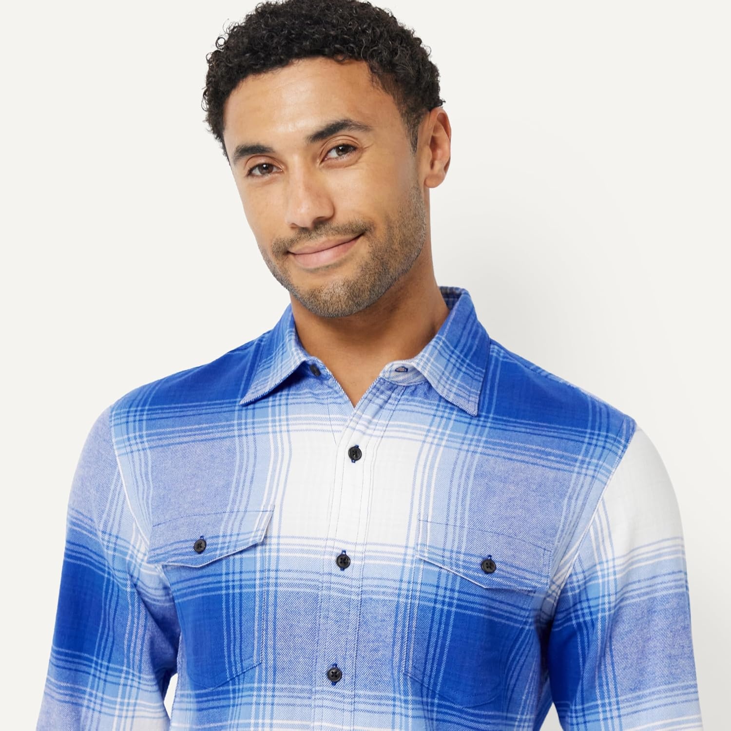 image:imageAmazon Essentials Mens SlimFit Flannel LongSleeve Button Down Shirt TwoPocket 100 Cotton PlaidRoyal Blue Shadow Plaid