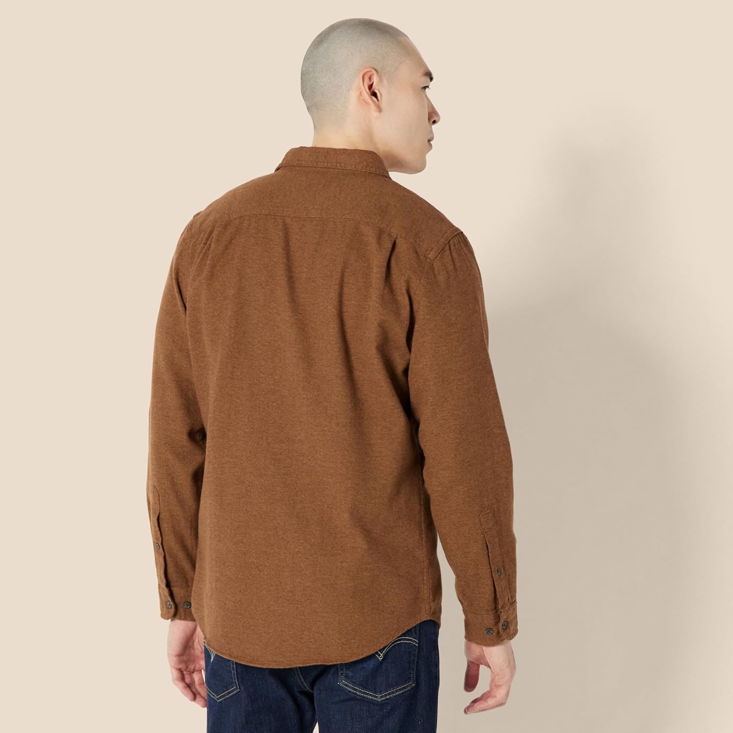 image:imageAmazon Essentials Mens SlimFit Flannel LongSleeve Button Down Shirt TwoPocket 100 Cotton PlaidToffee Brown