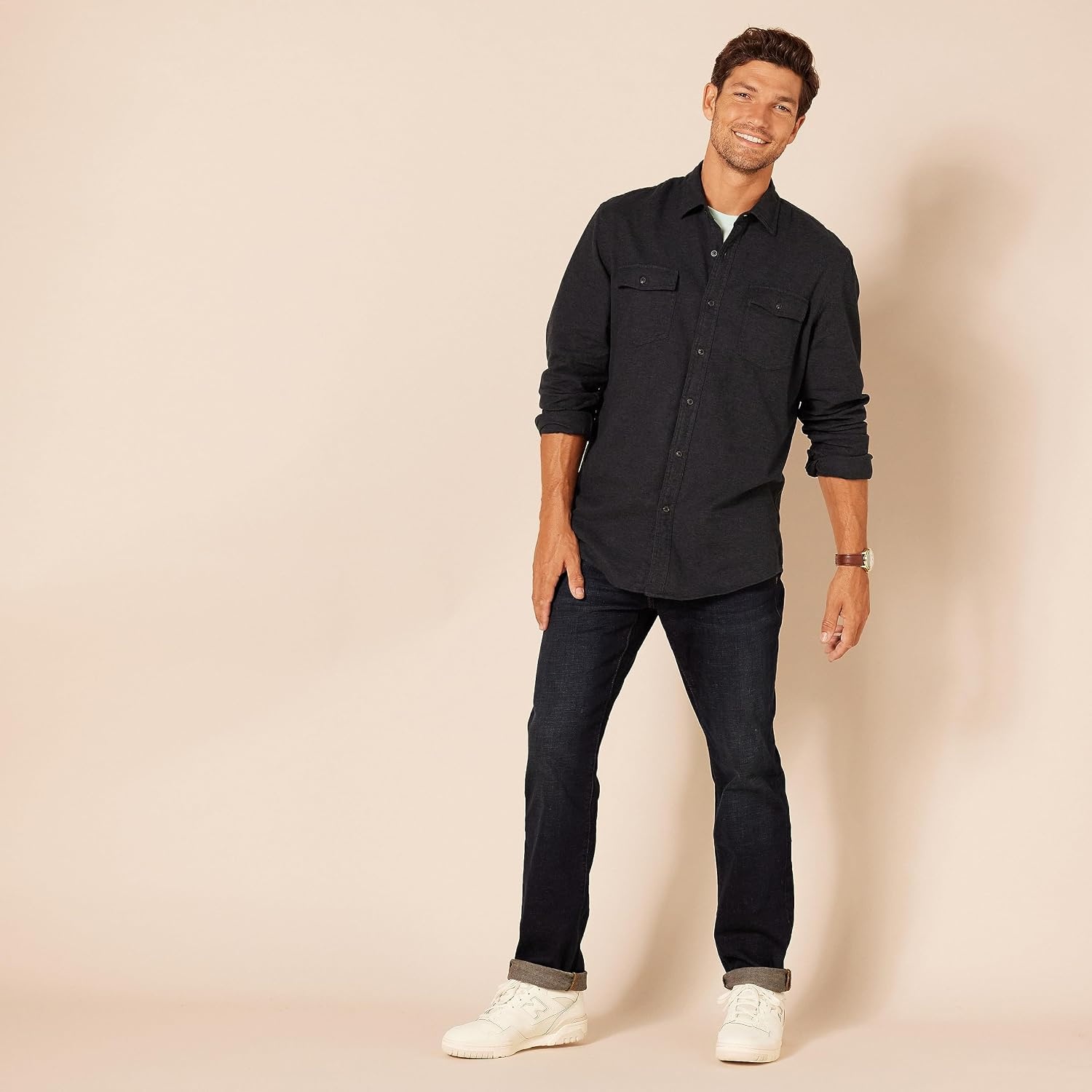 image:imageAmazon Essentials Mens StraightFit Stretch Jean LightStretch DenimDark Indigo Tie Dye