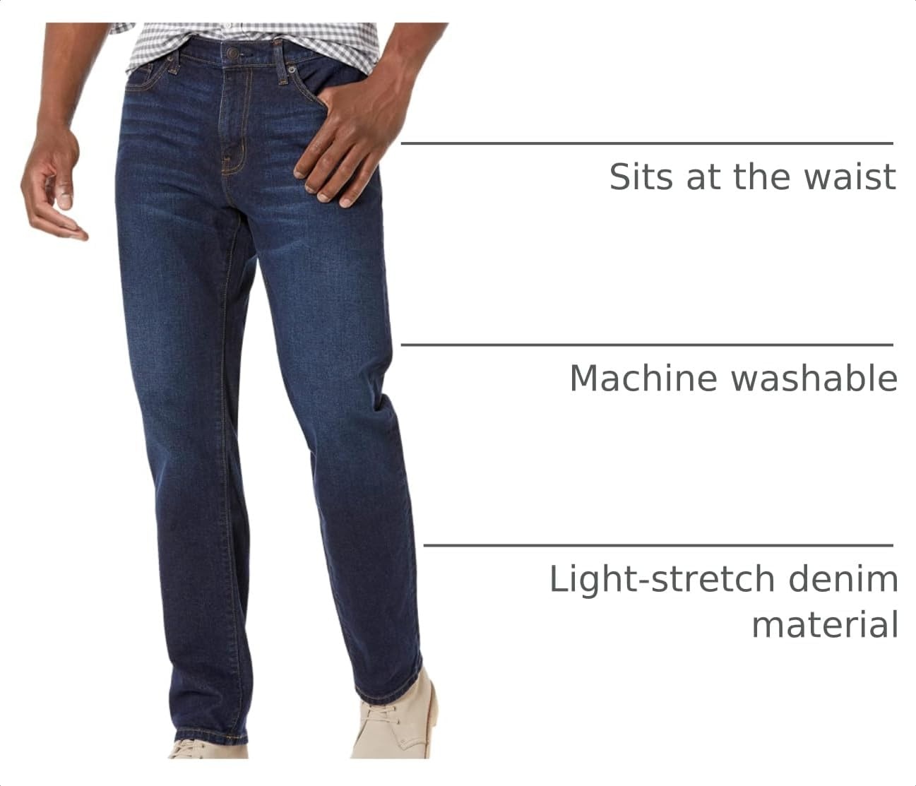 image:imageAmazon Essentials Mens StraightFit Stretch Jean LightStretch DenimIndigo Wash