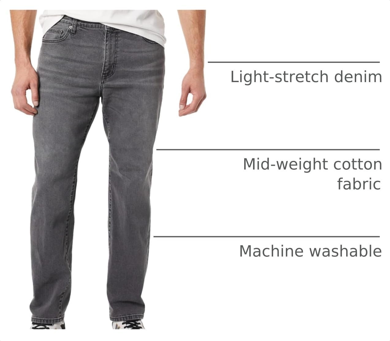 image:imageAmazon Essentials Mens StraightFit Stretch Jean LightStretch DenimWashed Grey