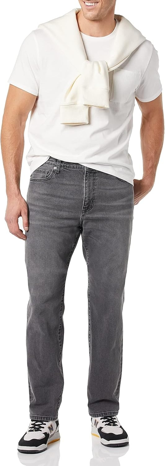 image:imageAmazon Essentials Mens StraightFit Stretch Jean LightStretch DenimWashed Grey