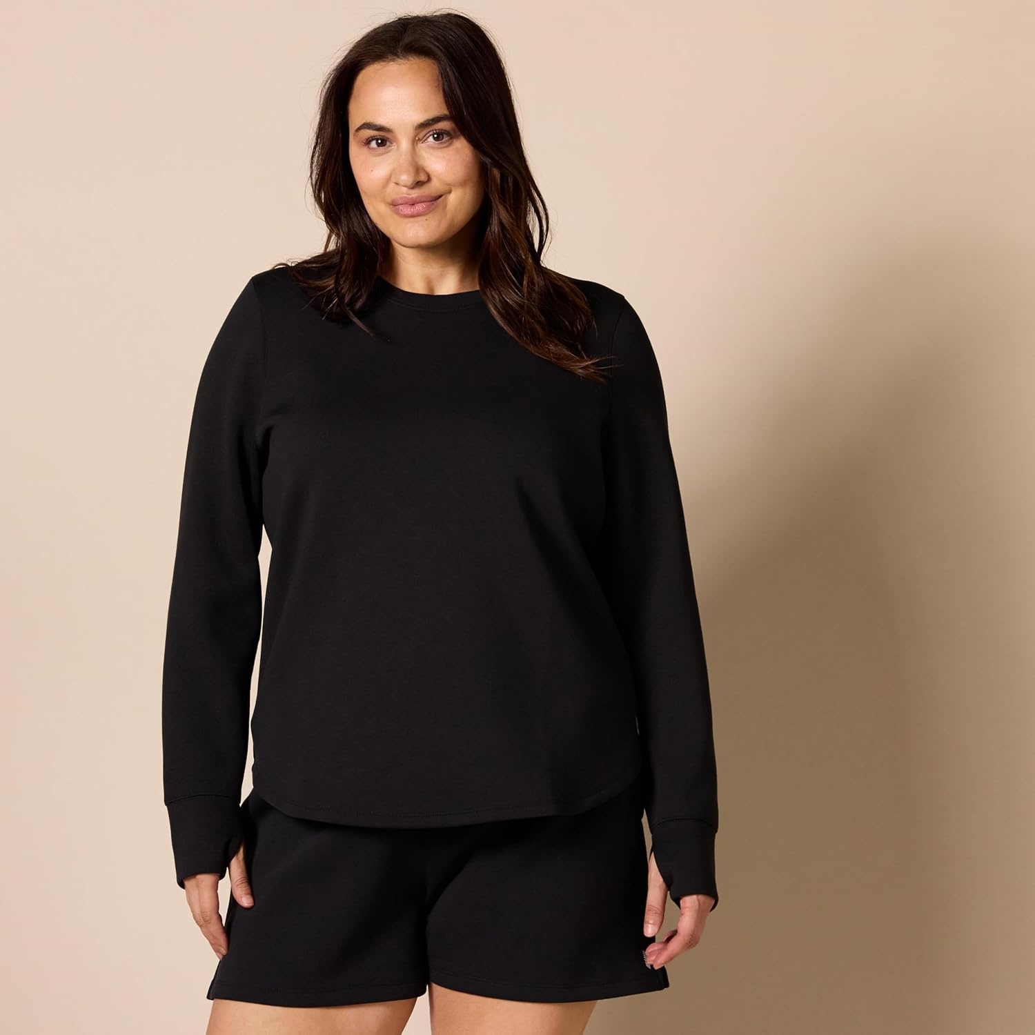 image:imageAmazon Essentials Womens Active Sweat StandardFit LongSleeve Crewneck SweatshirtBlack