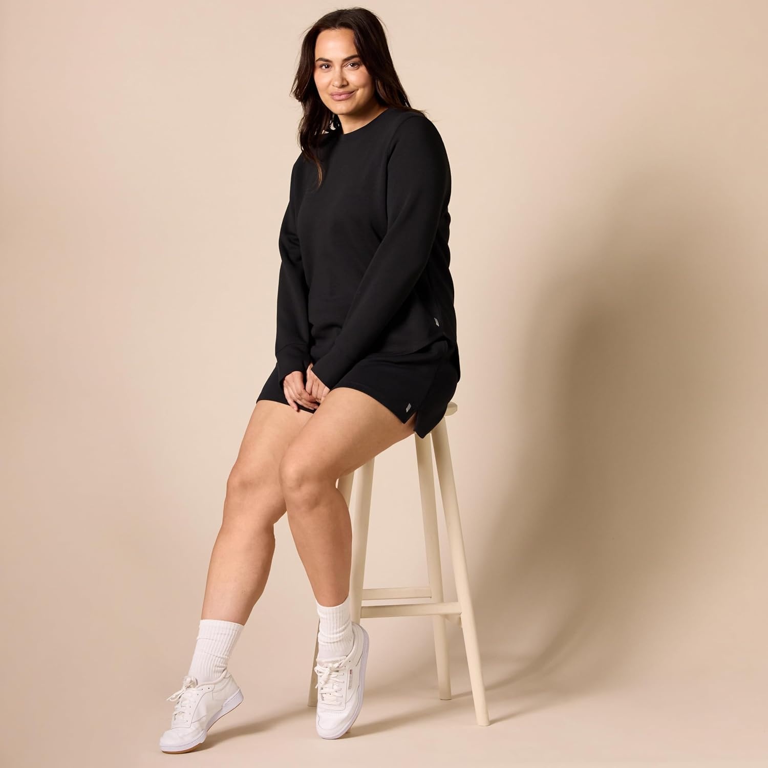 image:imageAmazon Essentials Womens Active Sweat StandardFit LongSleeve Crewneck SweatshirtBlack