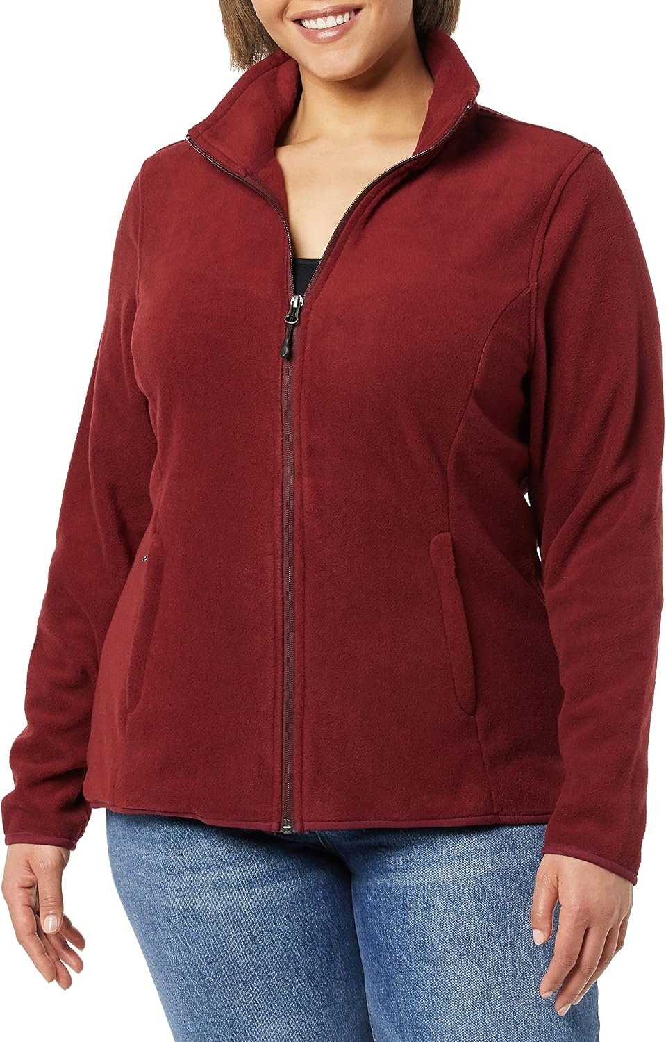 image:imageAmazon Essentials Womens ClassicFit FullZip Polar Soft Fleece Jacket Outerwear Coat with Cuffs Available in Plus SizeBurgundy