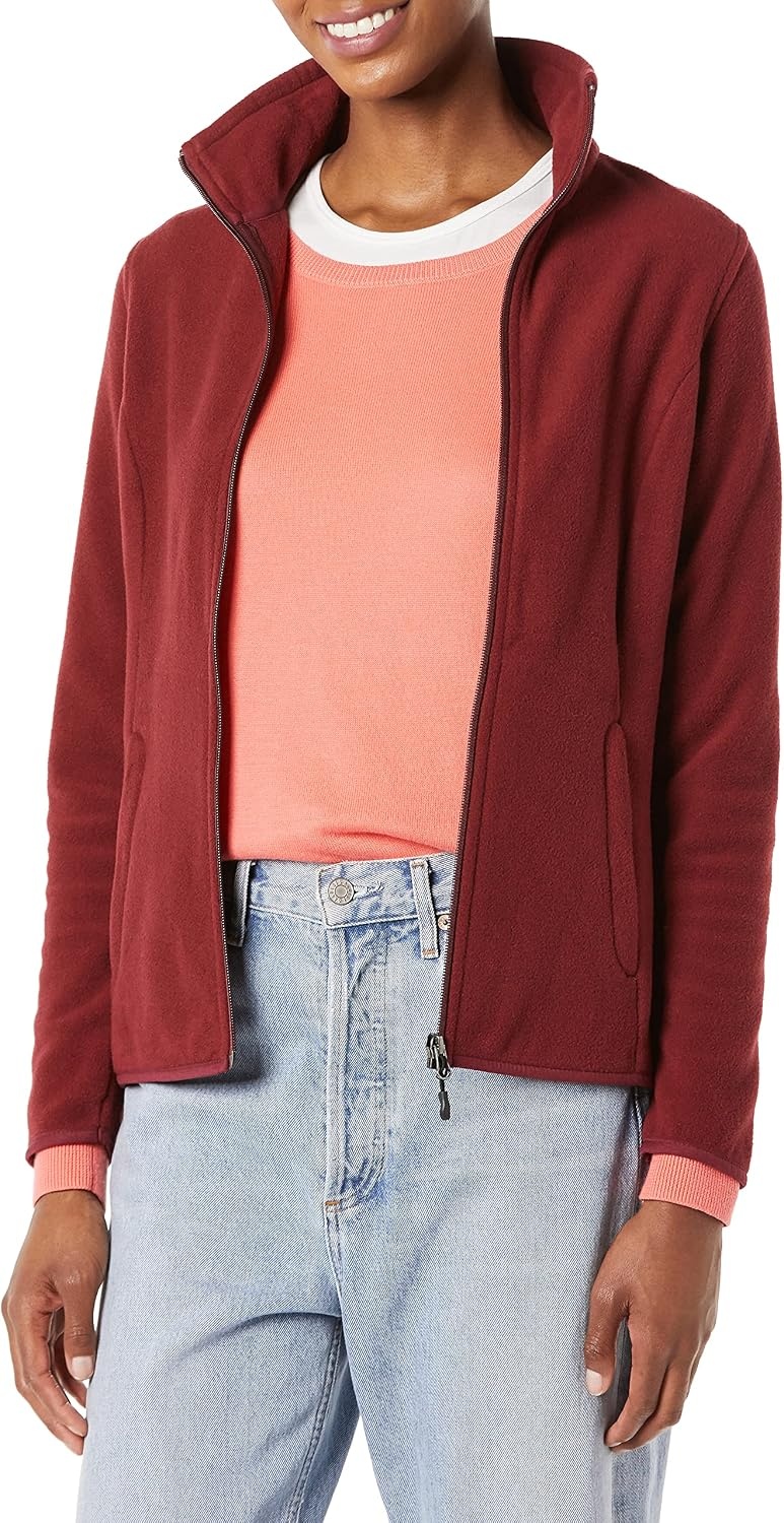 image:imageAmazon Essentials Womens ClassicFit FullZip Polar Soft Fleece Jacket Outerwear Coat with Cuffs Available in Plus SizeBurgundy