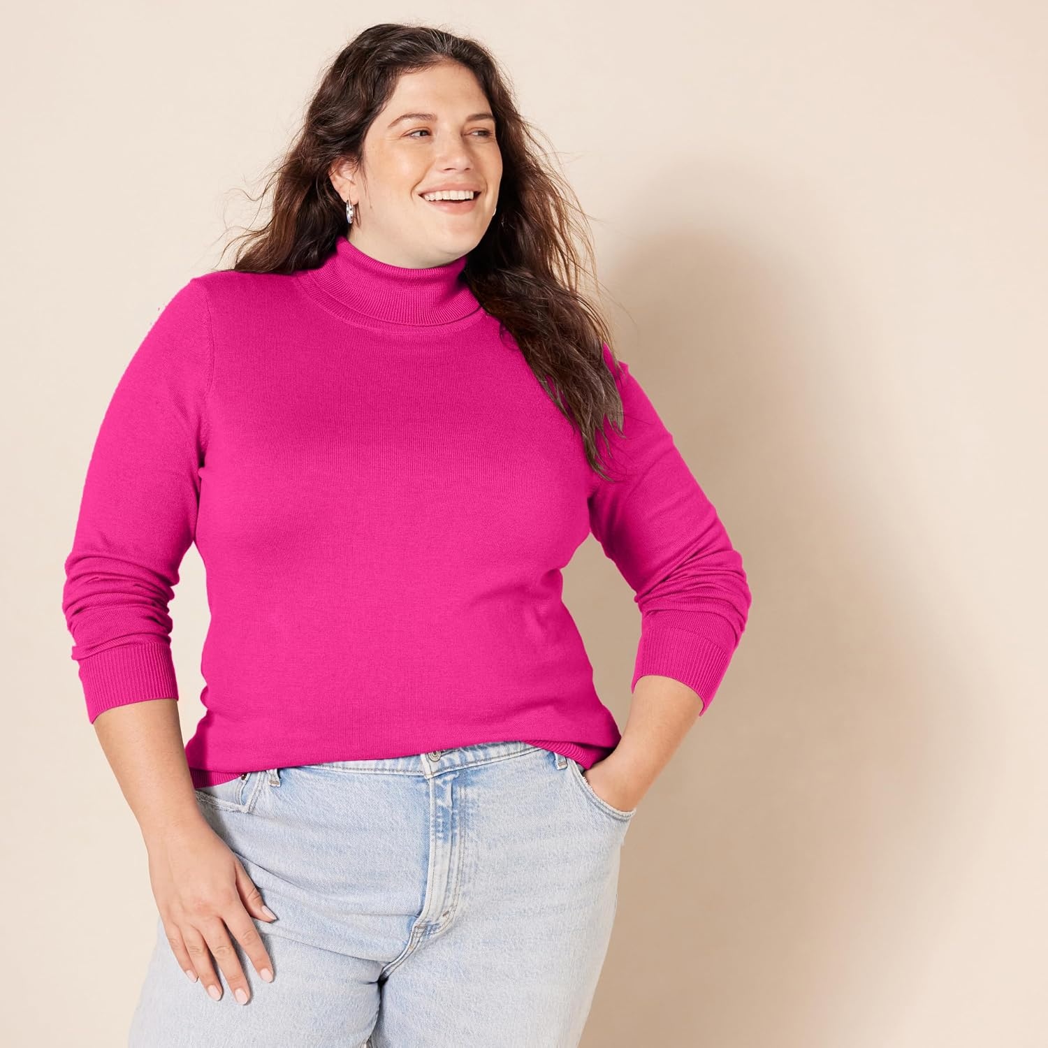 image:imageAmazon Essentials Womens ClassicFit Lightweight LongSleeve Turtleneck SweaterBright Pink