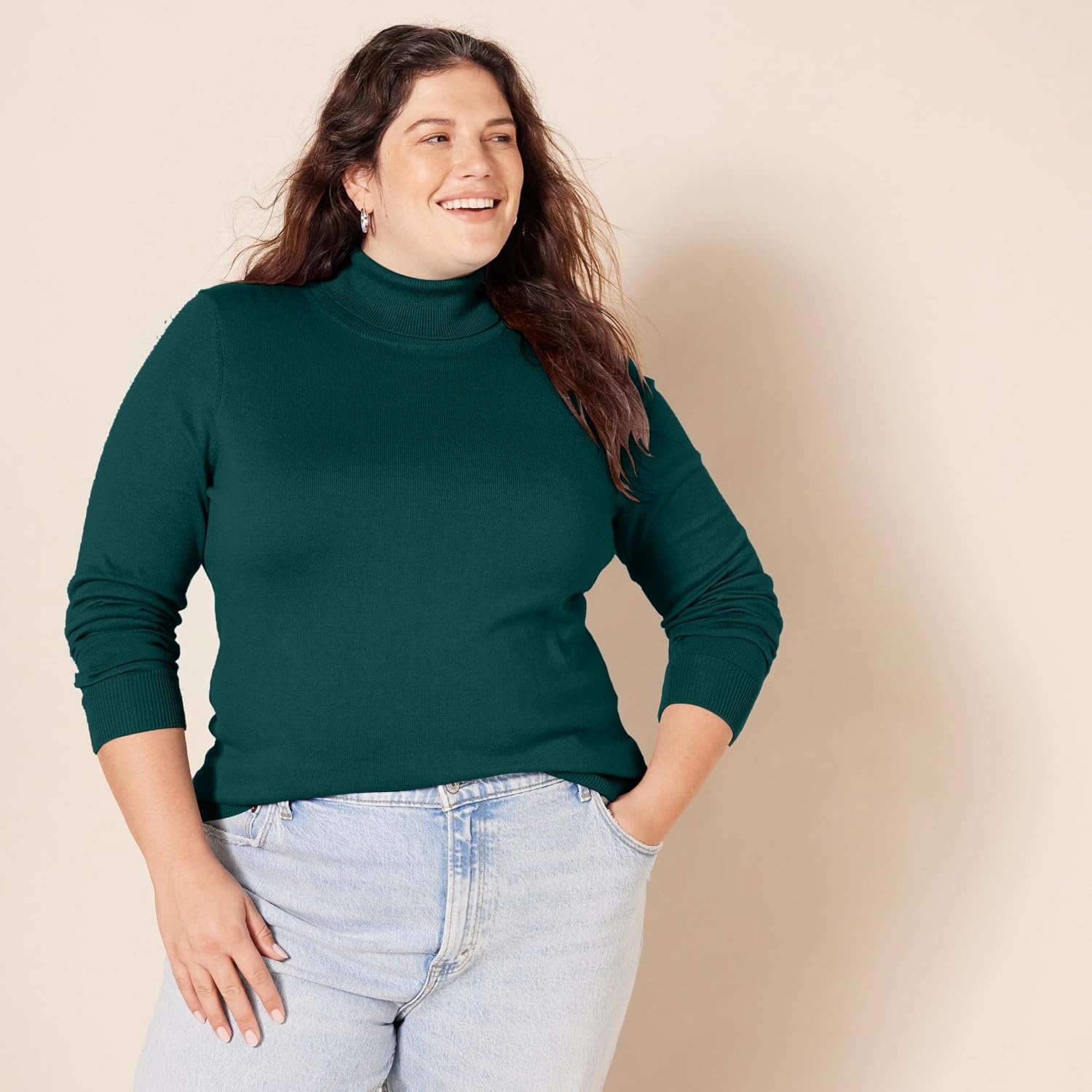 image:imageAmazon Essentials Womens ClassicFit Lightweight LongSleeve Turtleneck SweaterForest Green