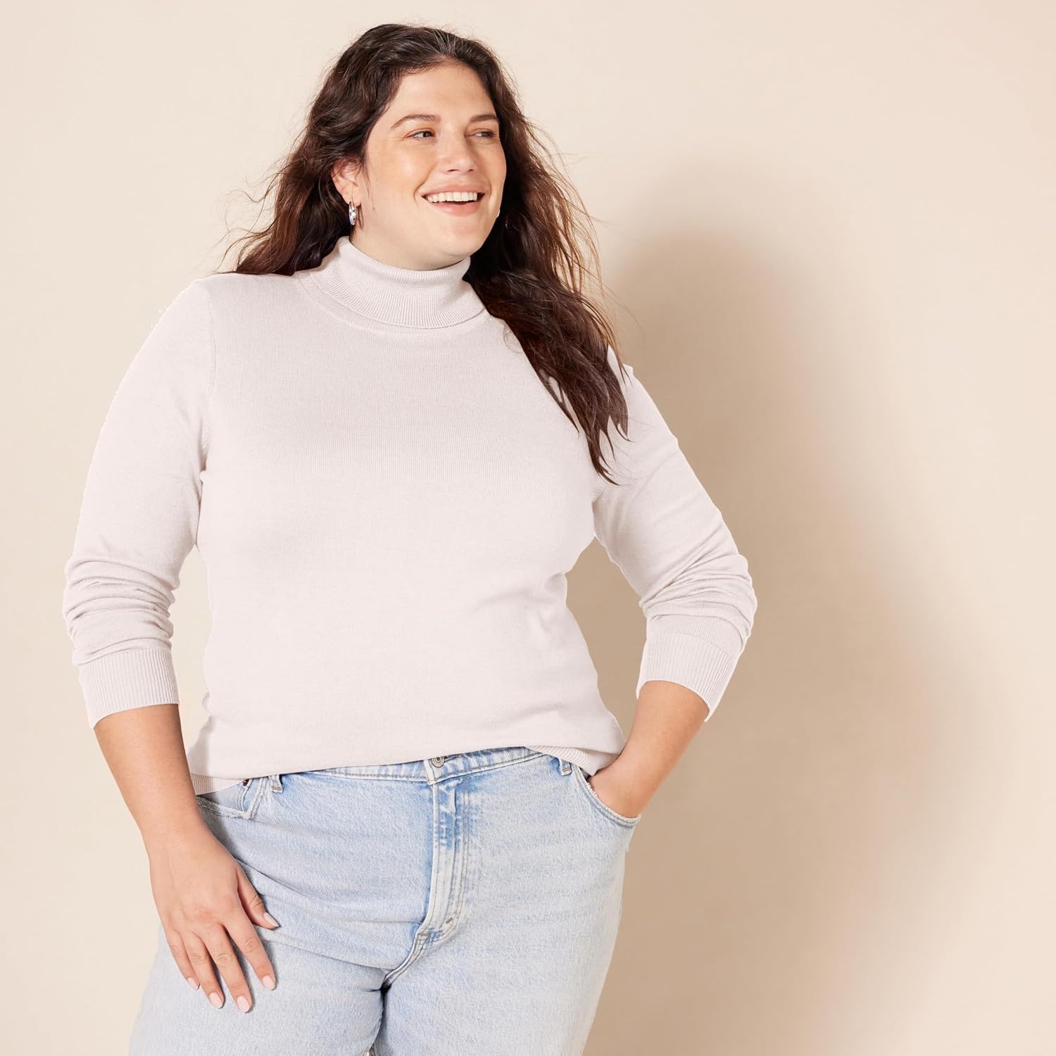 image:imageAmazon Essentials Womens ClassicFit Lightweight LongSleeve Turtleneck SweaterPale Pink