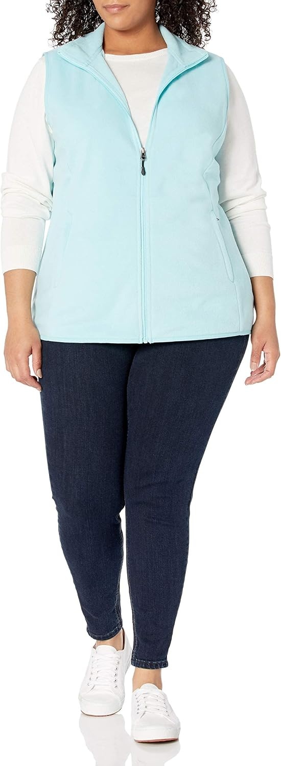 image:imageAmazon Essentials Womens ClassicFit Sleeveless Polar Soft Fleece Vest with Zip Pockets Available in Plus SizeAqua