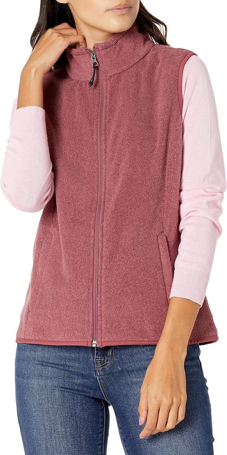 image:imageAmazon Essentials Womens ClassicFit Sleeveless Polar Soft Fleece Vest with Zip Pockets Available in Plus SizeBurgundy Heather