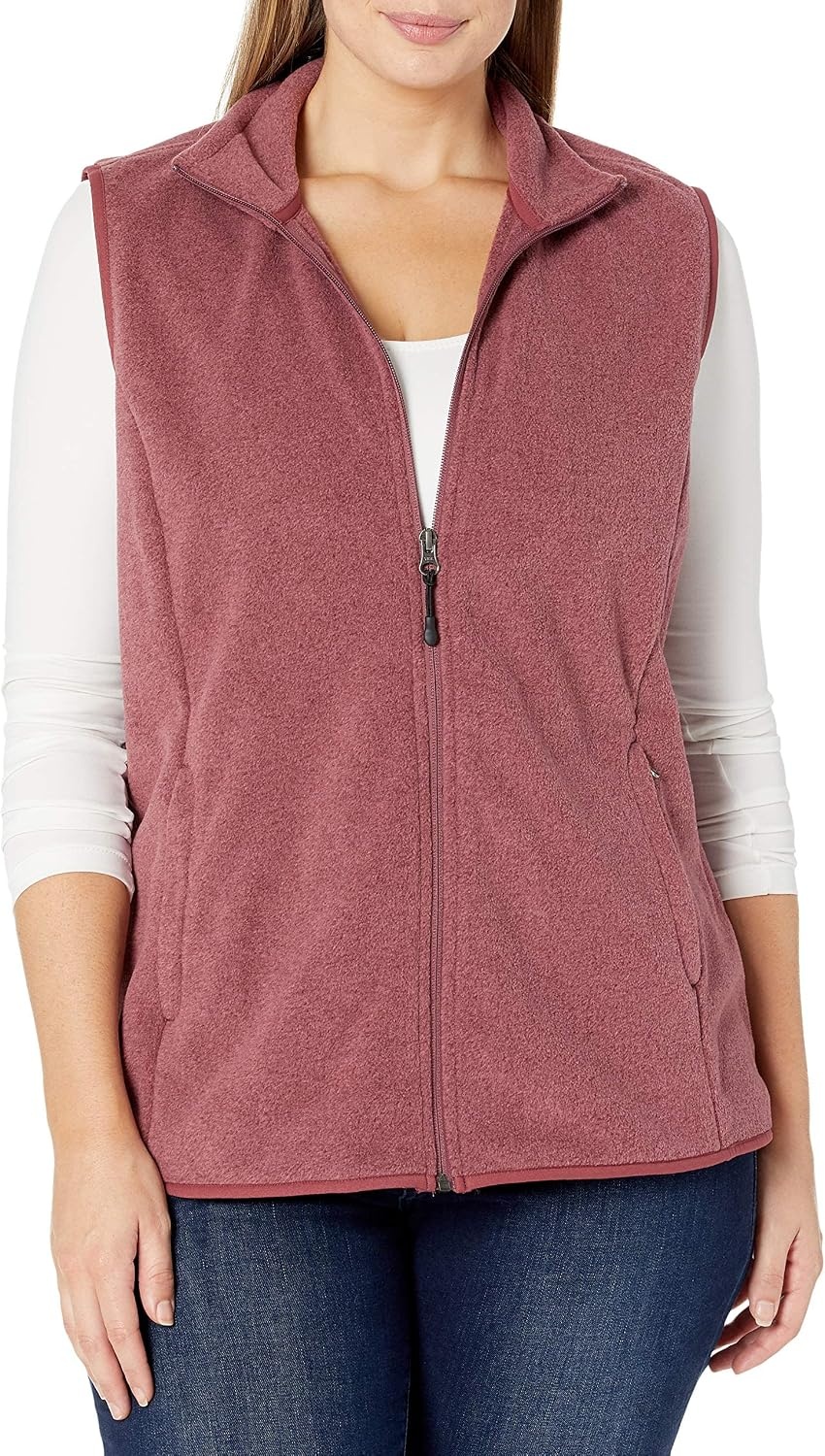 image:imageAmazon Essentials Womens ClassicFit Sleeveless Polar Soft Fleece Vest with Zip Pockets Available in Plus SizeBurgundy Heather