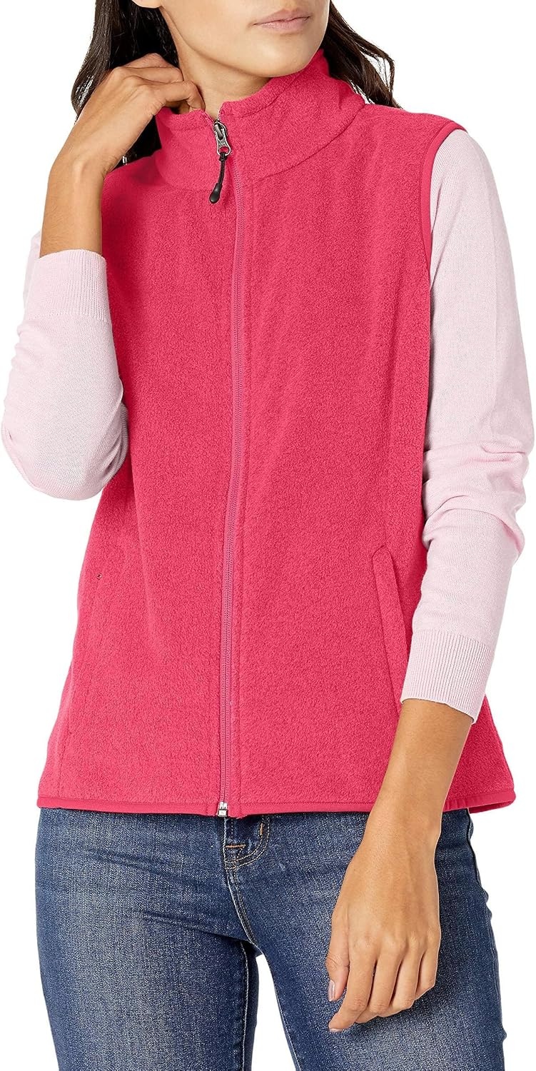 image:imageAmazon Essentials Womens ClassicFit Sleeveless Polar Soft Fleece Vest with Zip Pockets Available in Plus SizePink
