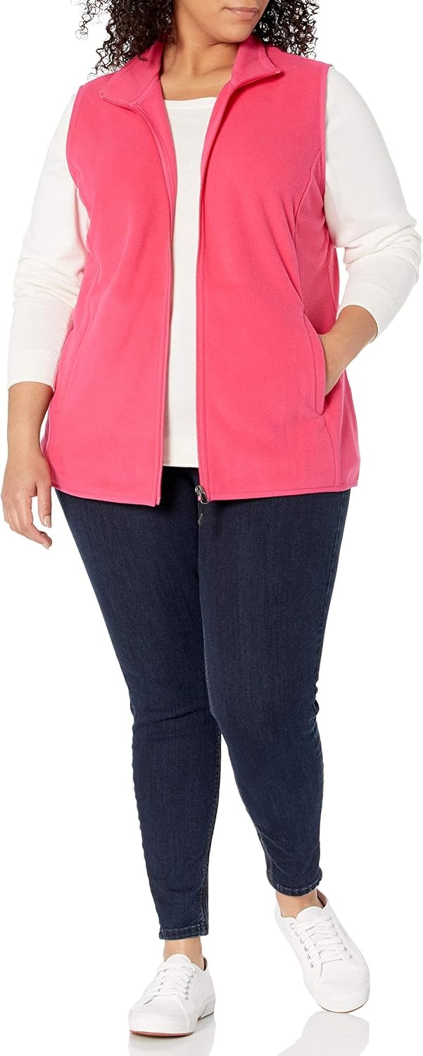 image:imageAmazon Essentials Womens ClassicFit Sleeveless Polar Soft Fleece Vest with Zip Pockets Available in Plus SizePink