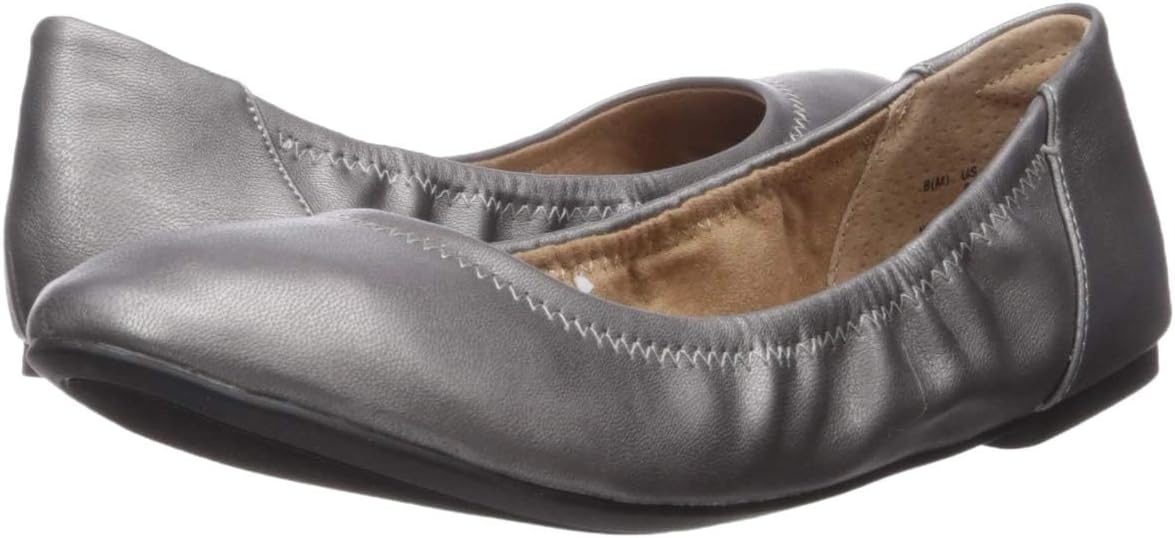 image:imageAmazon Essentials Womens Comfortable Round Toe Ballet Flats Cushioned Memory FoamMetallic Silver