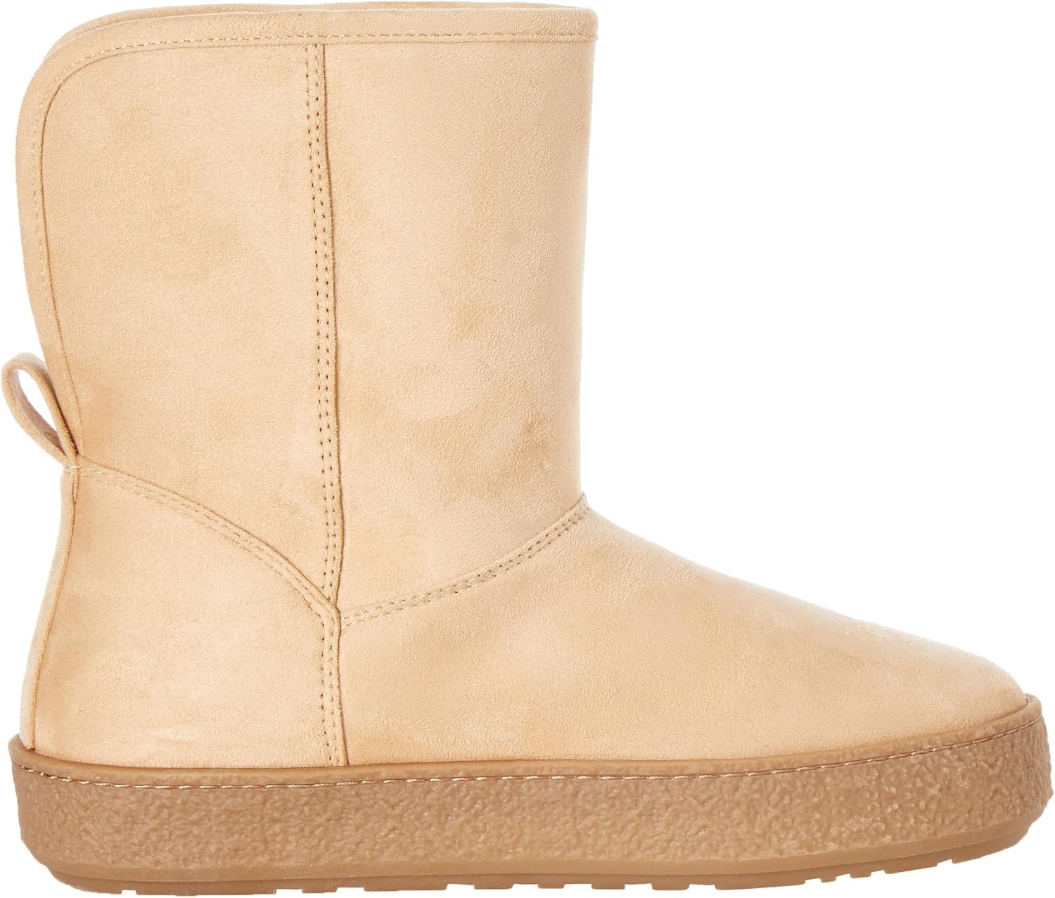 image:imageAmazon Essentials Womens Faux Fur Lined Shearling Boots PullOn DesignBeige Microsuede