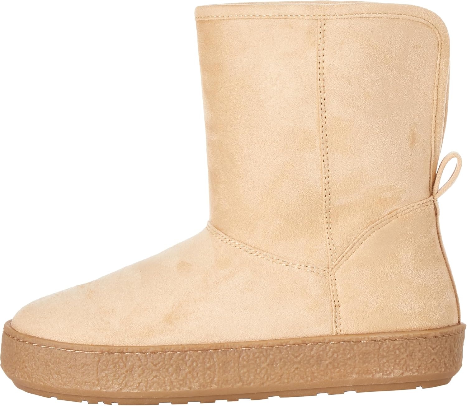 image:imageAmazon Essentials Womens Faux Fur Lined Shearling Boots PullOn DesignBeige Microsuede