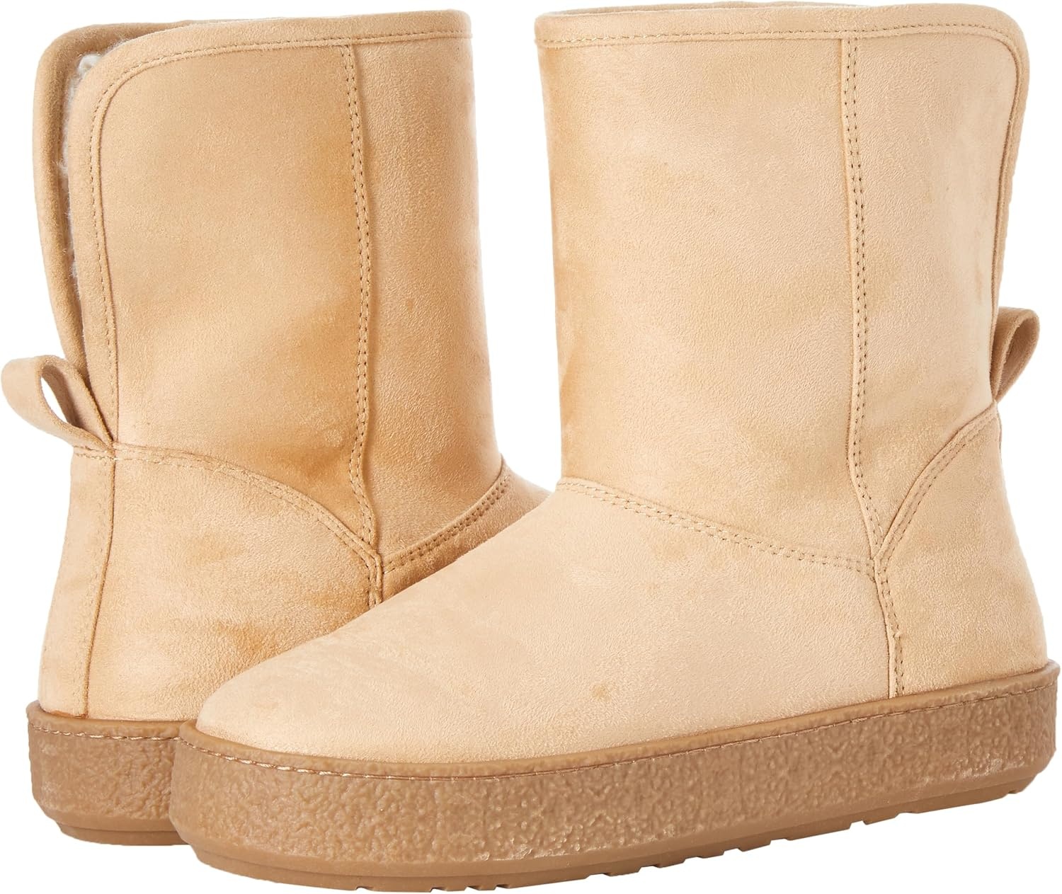 image:imageAmazon Essentials Womens Faux Fur Lined Shearling Boots PullOn DesignBeige Microsuede