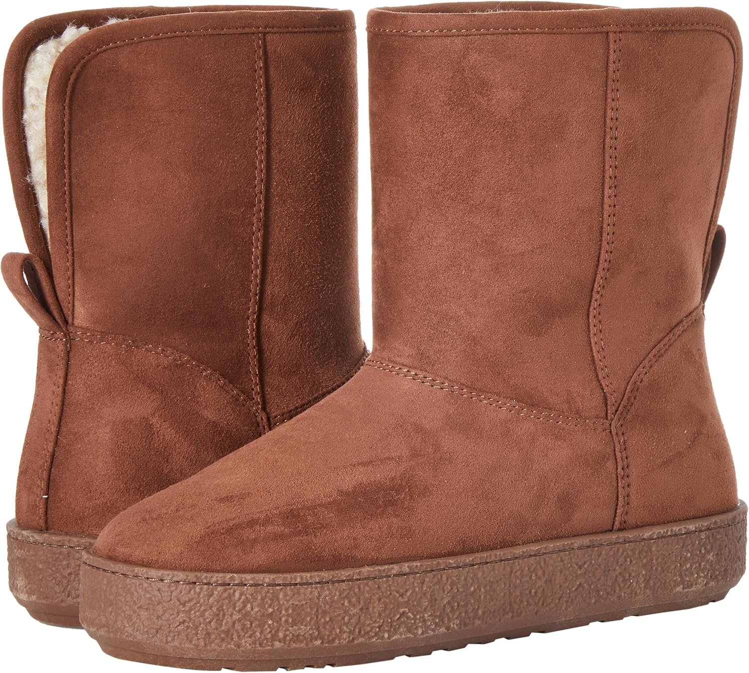 image:imageAmazon Essentials Womens Faux Fur Lined Shearling Boots PullOn DesignChestnut Brown Microsuede