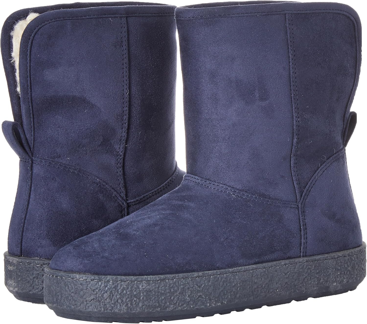 image:imageAmazon Essentials Womens Faux Fur Lined Shearling Boots PullOn DesignNavy Microsuede