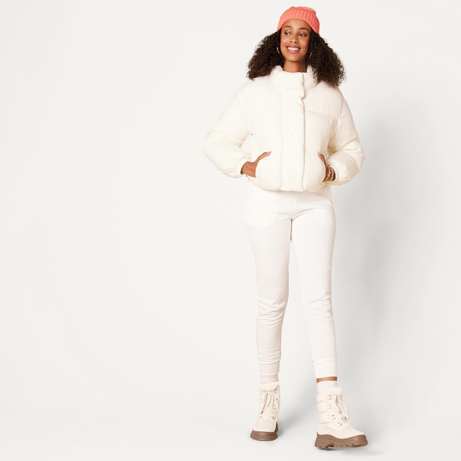 image:imageAmazon Essentials Womens Lace Up Puffer Snow Boots with Chunky HeelIvory