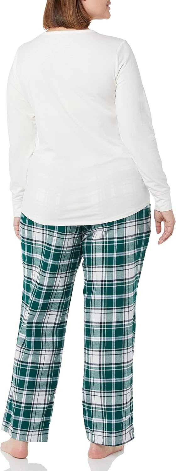 image:imageAmazon Essentials Womens Lightweight Soft Flannel Trouser and LongSleeve TShirt Sleep Set Lounge Bottoms Salmon PinkGreen White Clay Plaid