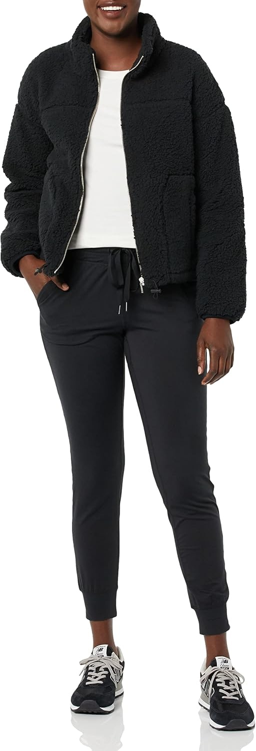 image:imageAmazon Essentials Womens Long Sleeve Fleece ZipUp Sherpa Lined Jacket with Stand NeckBlack