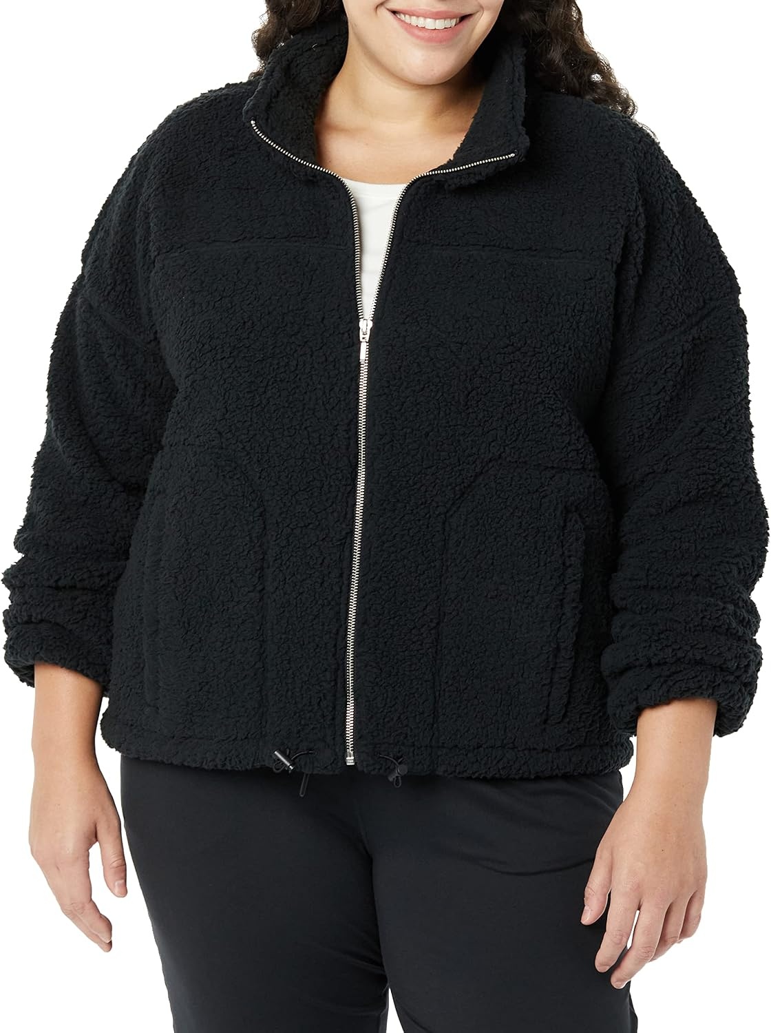 image:imageAmazon Essentials Womens Long Sleeve Fleece ZipUp Sherpa Lined Jacket with Stand NeckBlack