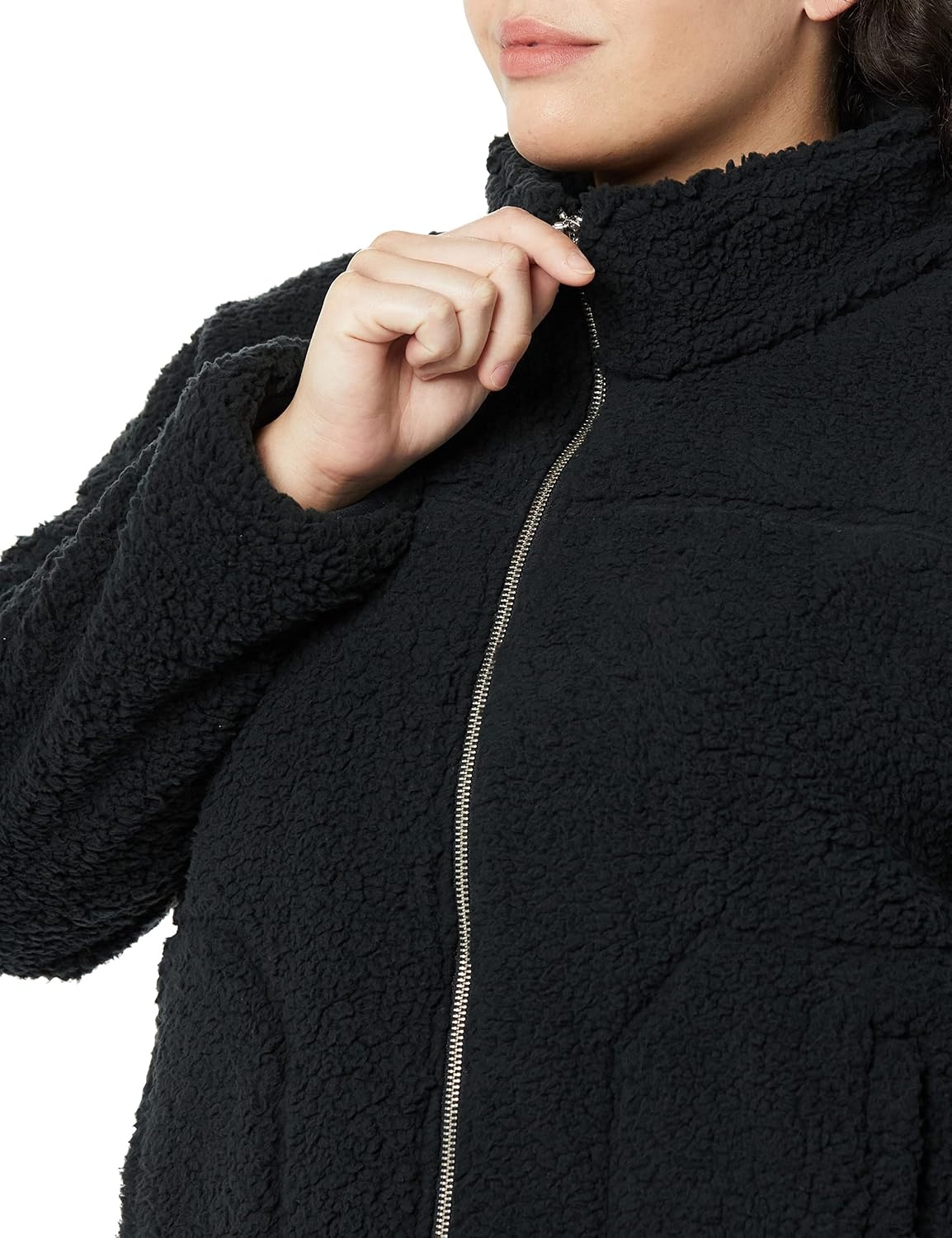image:imageAmazon Essentials Womens Long Sleeve Fleece ZipUp Sherpa Lined Jacket with Stand NeckBlack