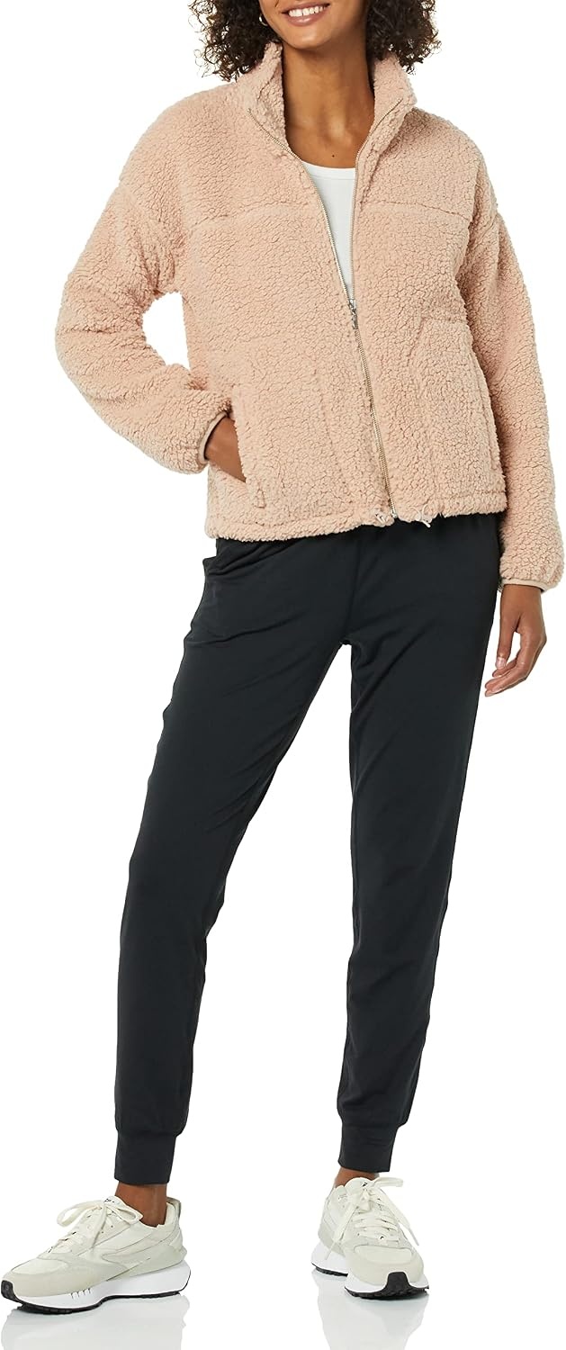 image:imageAmazon Essentials Womens Long Sleeve Fleece ZipUp Sherpa Lined Jacket with Stand NeckBlush
