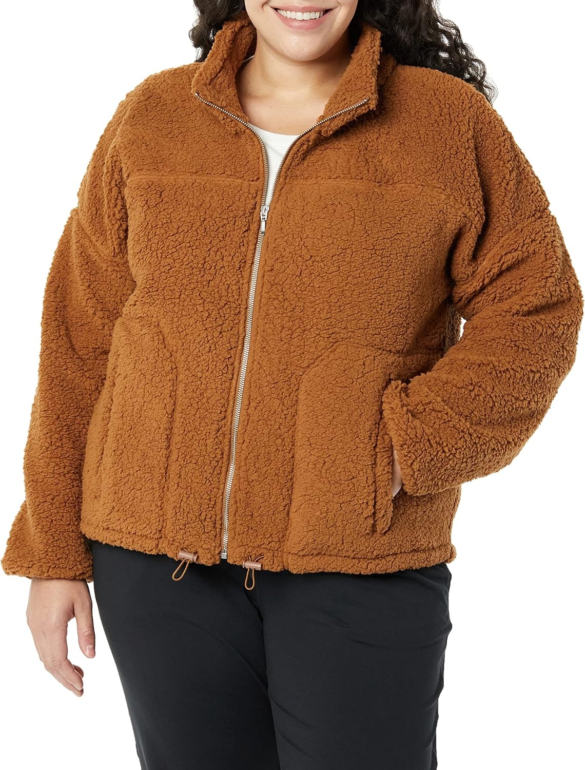 image:imageAmazon Essentials Womens Long Sleeve Fleece ZipUp Sherpa Lined Jacket with Stand NeckDark Tan