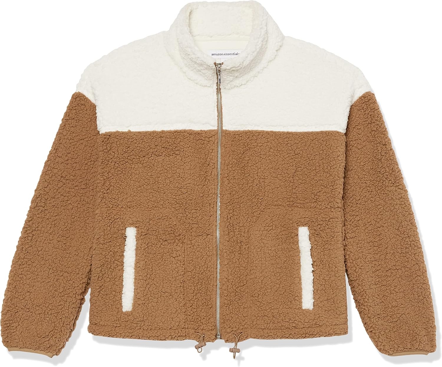 image:imageAmazon Essentials Womens Long Sleeve Fleece ZipUp Sherpa Lined Jacket with Stand NeckIvory Tan Shearling