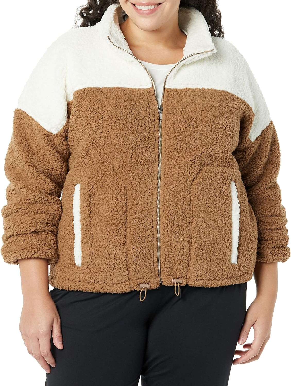 image:imageAmazon Essentials Womens Long Sleeve Fleece ZipUp Sherpa Lined Jacket with Stand NeckIvory Tan Shearling