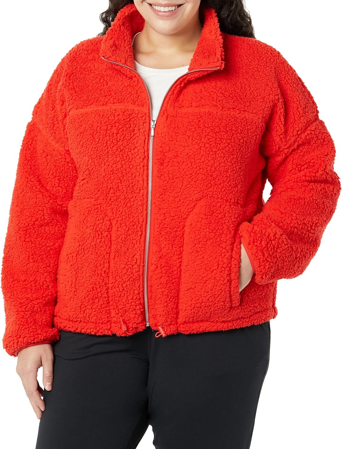 image:imageAmazon Essentials Womens Long Sleeve Fleece ZipUp Sherpa Lined Jacket with Stand NeckPoppy Red