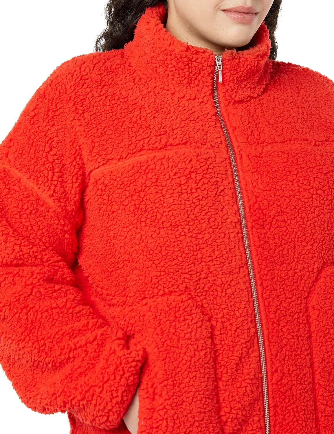 image:imageAmazon Essentials Womens Long Sleeve Fleece ZipUp Sherpa Lined Jacket with Stand NeckPoppy Red