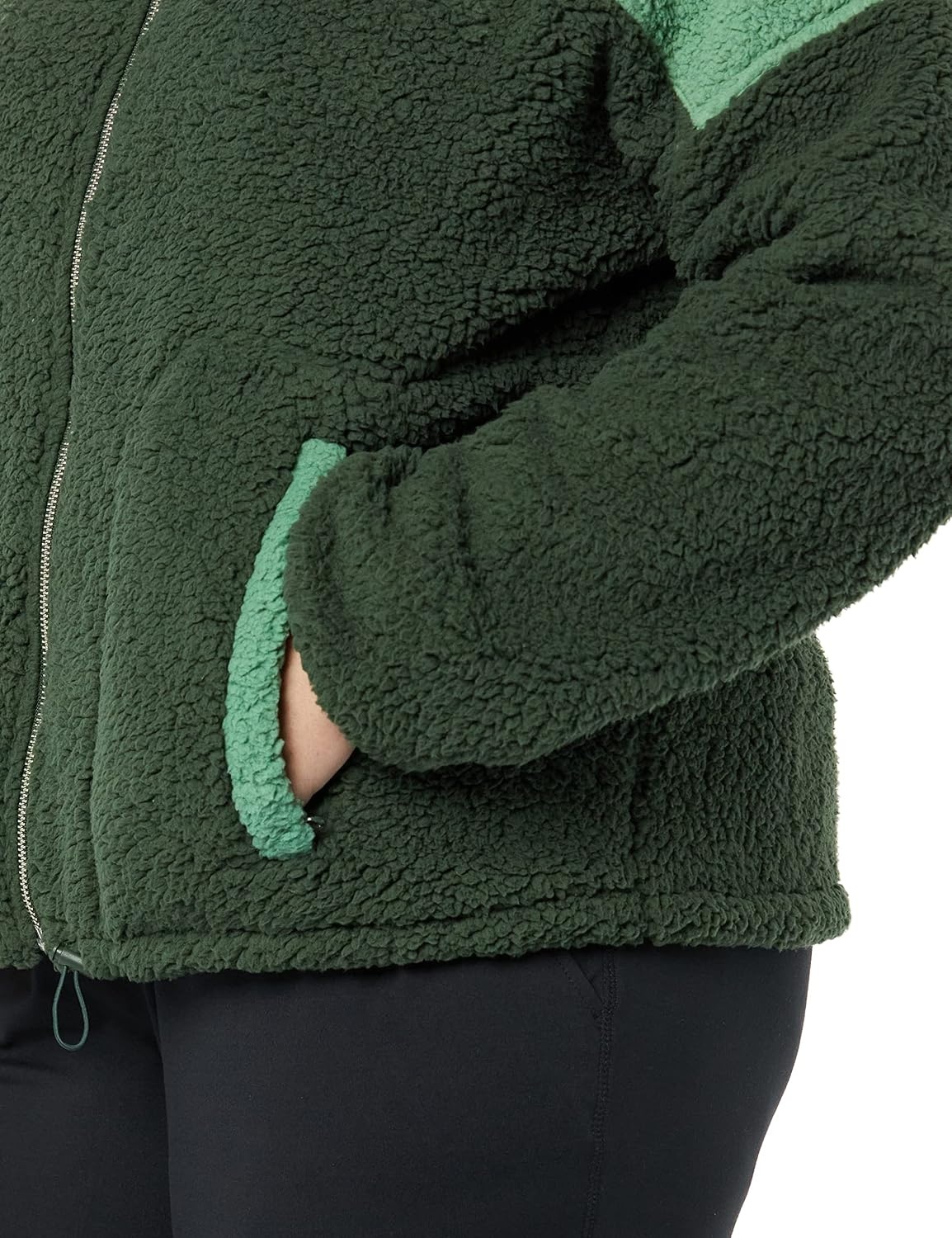 image:imageAmazon Essentials Womens Long Sleeve Fleece ZipUp Sherpa Lined Jacket with Stand NeckSage GreenDark Green Colorblock