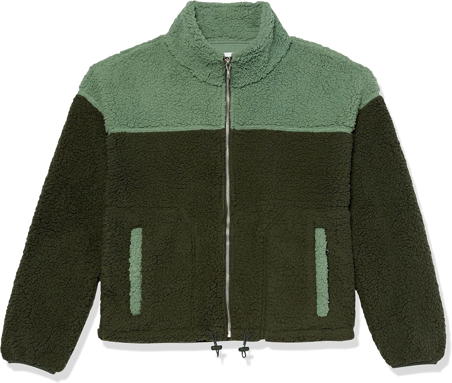 image:imageAmazon Essentials Womens Long Sleeve Fleece ZipUp Sherpa Lined Jacket with Stand NeckSage GreenDark Green Colorblock