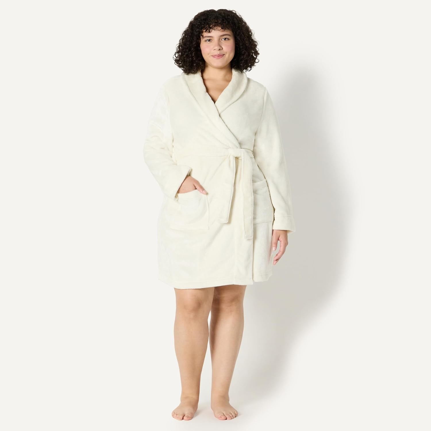 image:imageAmazon Essentials Womens MidLength Plush Bath Robe Loungewear Available in Plus SizeCream