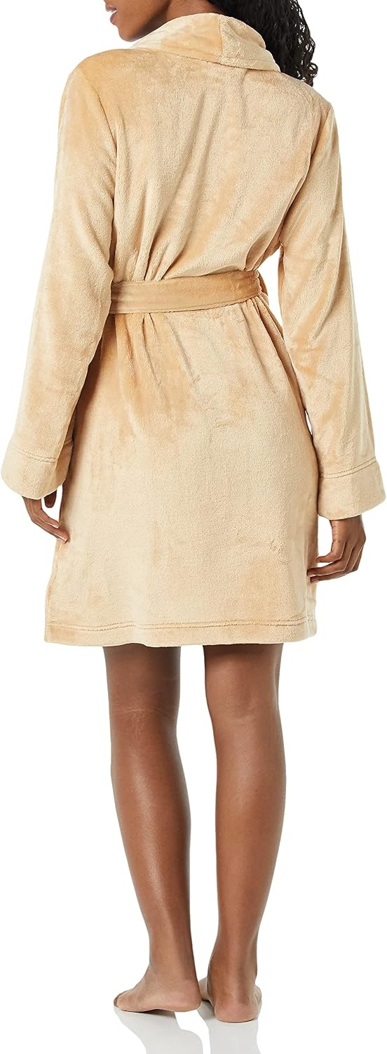 image:imageAmazon Essentials Womens MidLength Plush Bath Robe Loungewear Available in Plus SizeTan
