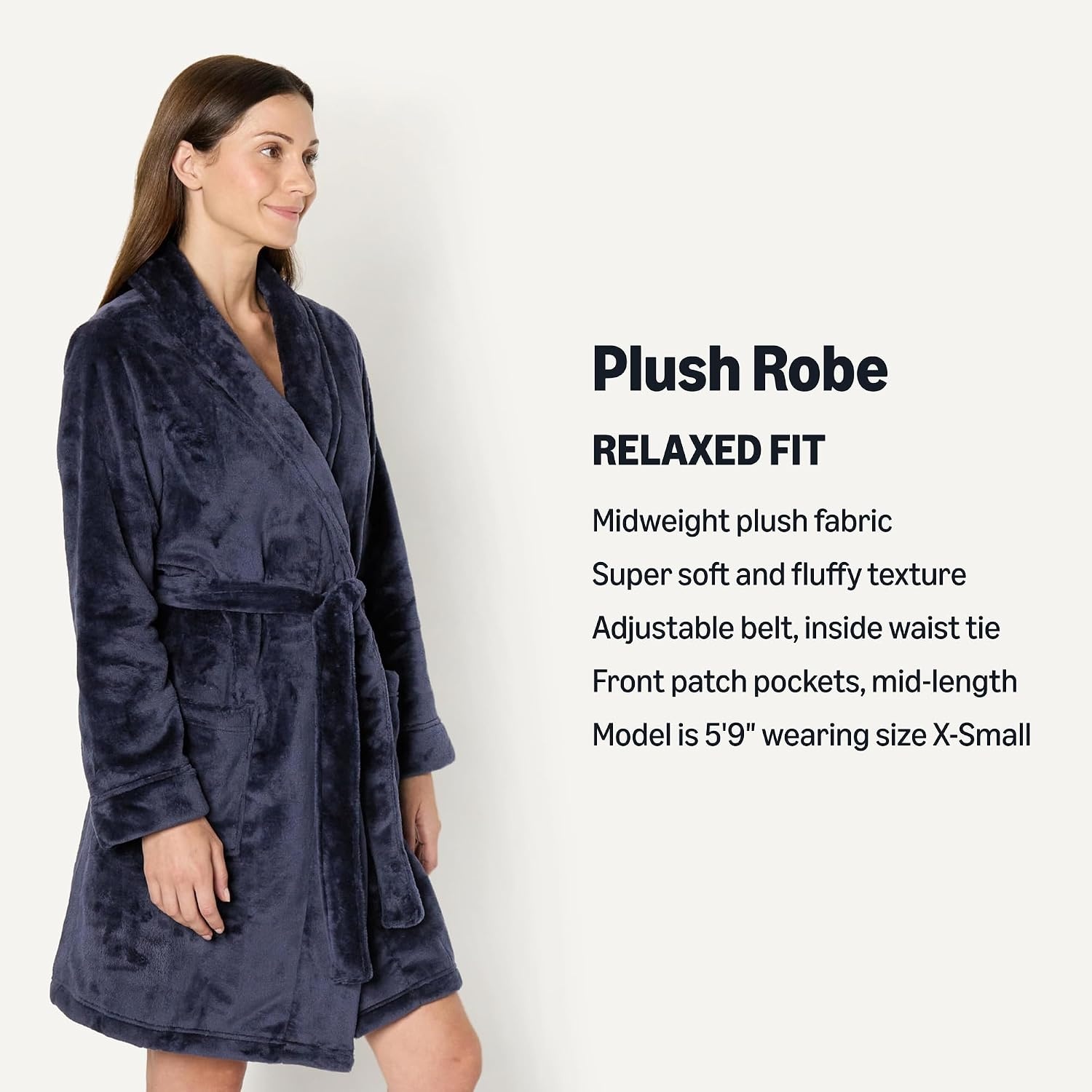 image:imageAmazon Essentials Womens MidLength Plush Bath Robe Loungewear Available in Plus SizeTrue Navy