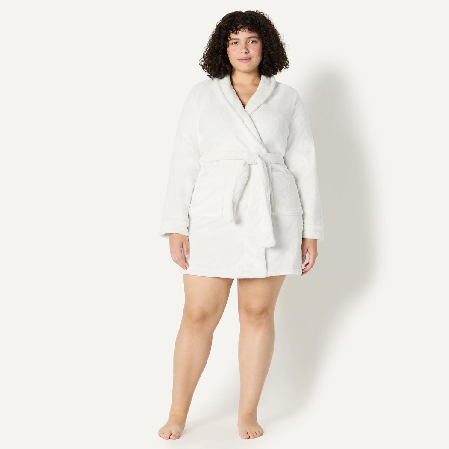 image:imageAmazon Essentials Womens MidLength Plush Bath Robe Loungewear Available in Plus SizeWhite
