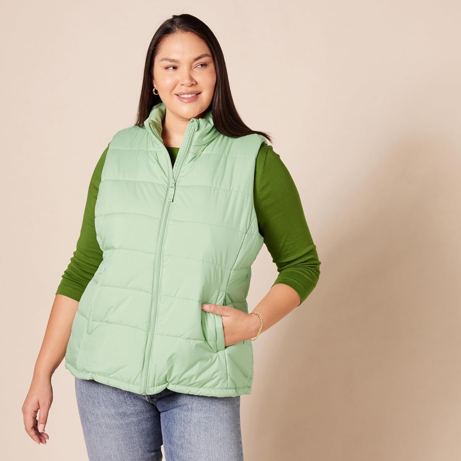 image:imageAmazon Essentials Womens MidWeight Puffer VestSage Green