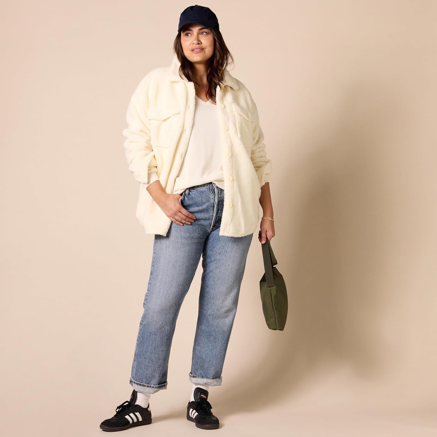 image:imageAmazon Essentials Womens Oversized Teddy Sherpa Shirt Jacket Previously GoodthreadsCream
