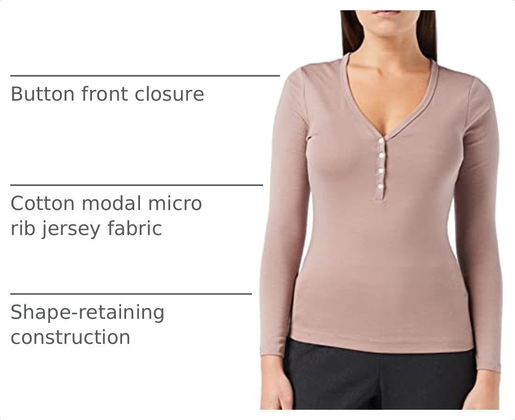 image:imageAmazon Essentials Womens Ribbed Knit Long Sleeve Henley Slim Fit TShirtDark Taupe
