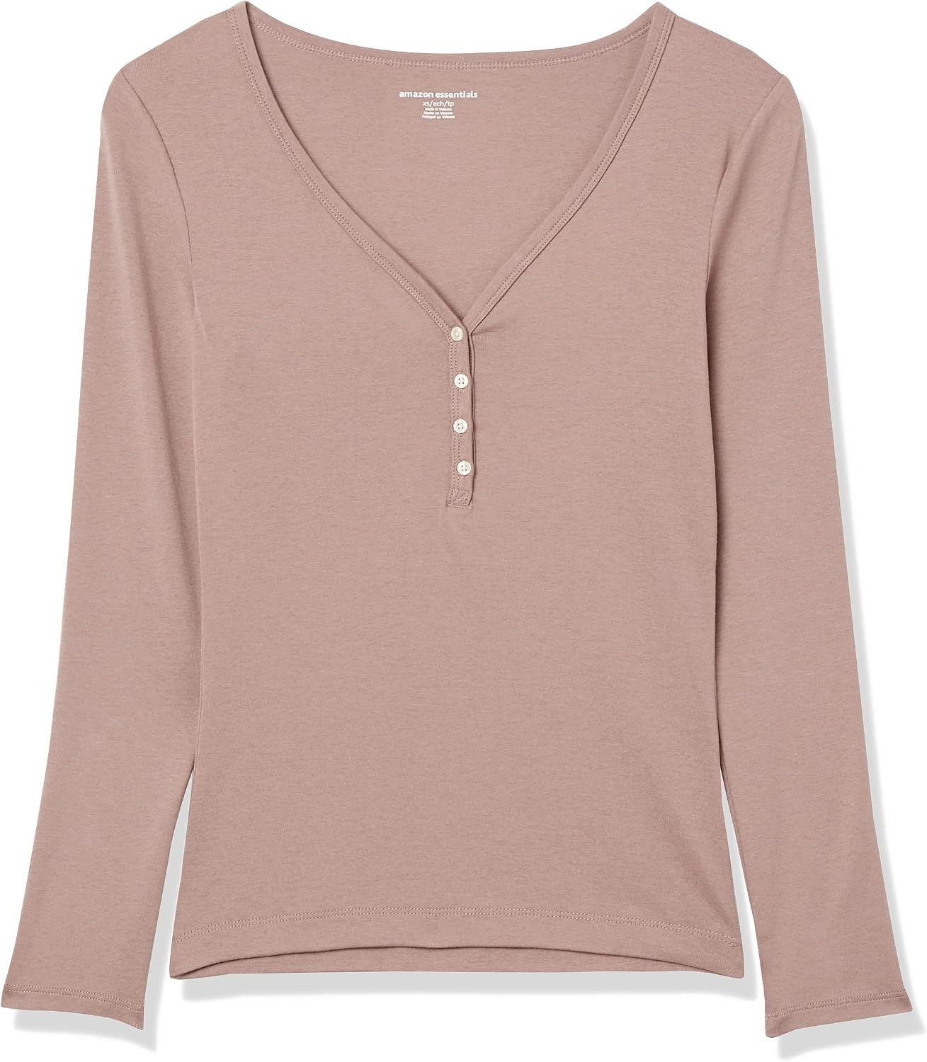 image:imageAmazon Essentials Womens Ribbed Knit Long Sleeve Henley Slim Fit TShirtDark Taupe