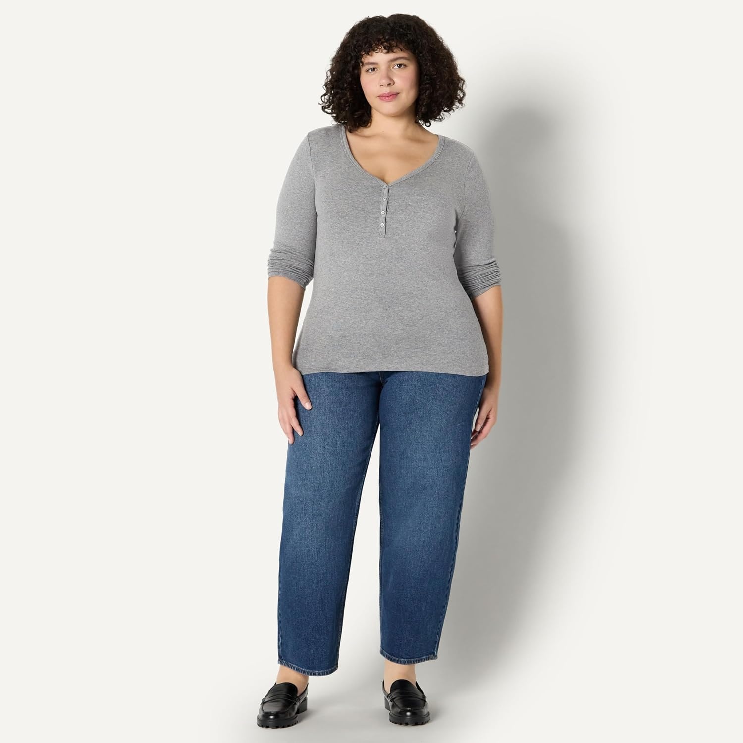 image:imageAmazon Essentials Womens Ribbed Knit Long Sleeve Henley Slim Fit TShirtGrey Heather