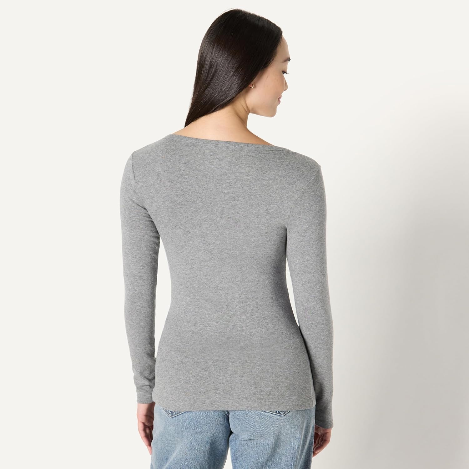 image:imageAmazon Essentials Womens Ribbed Knit Long Sleeve Henley Slim Fit TShirtHeather Grey