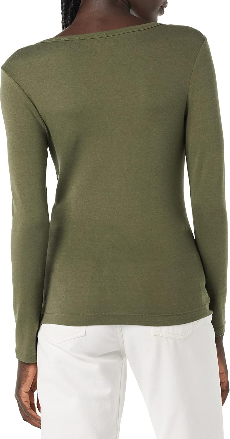 image:imageAmazon Essentials Womens Ribbed Knit Long Sleeve Henley Slim Fit TShirtOlive