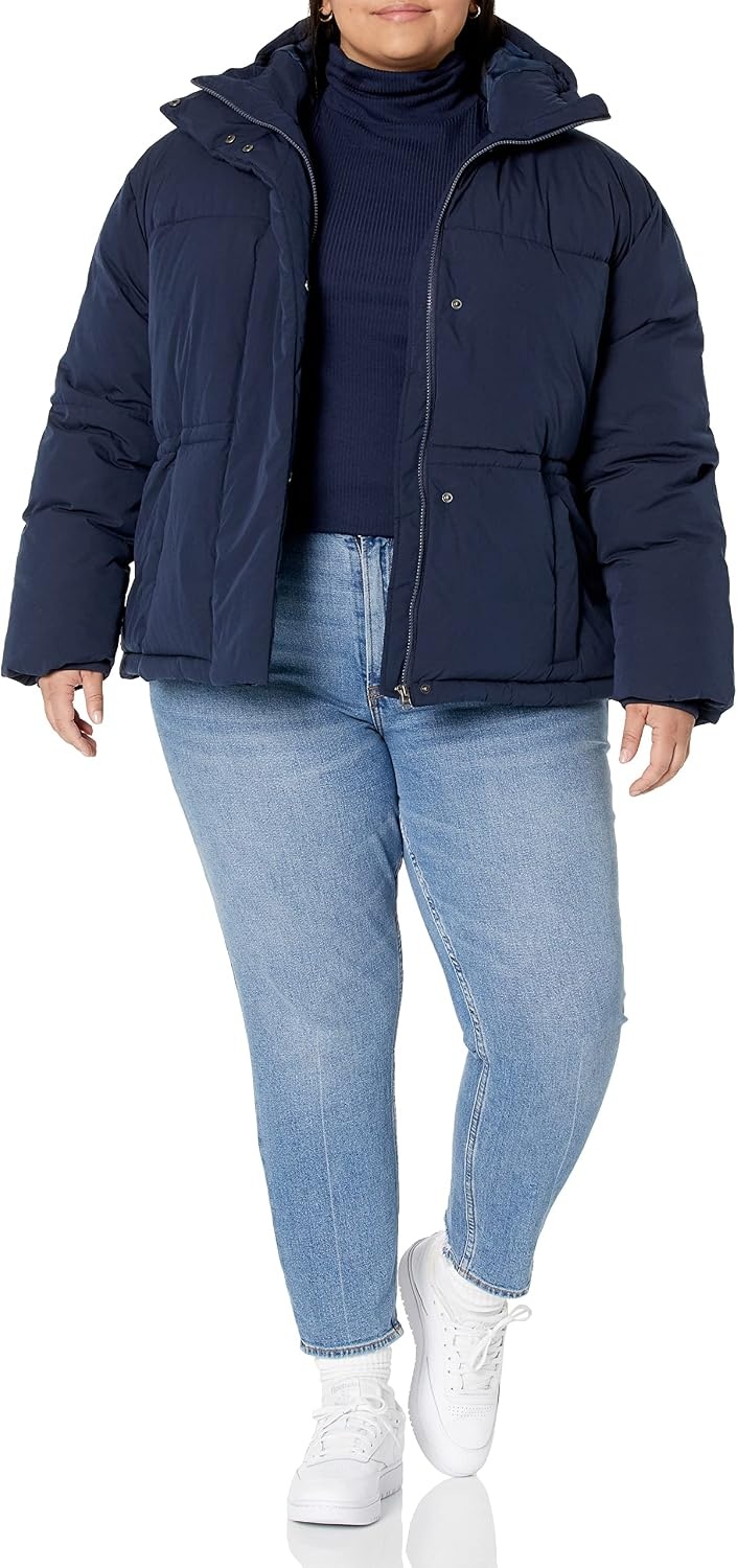 image:imageAmazon Essentials Womens Short Waisted Puffer Jacket Available in Plus SizeNavy