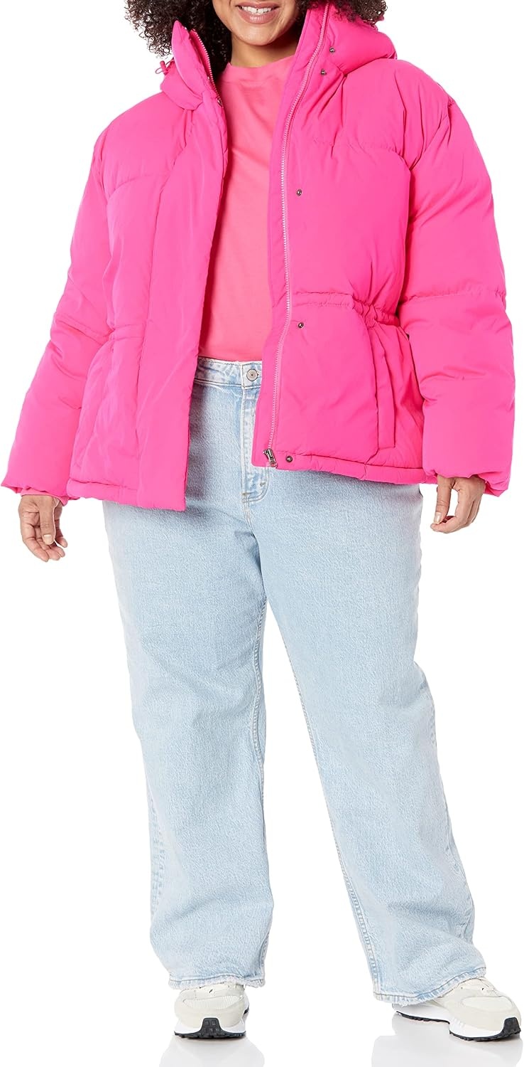 image:imageAmazon Essentials Womens Short Waisted Puffer Jacket Available in Plus SizeNeon Pink